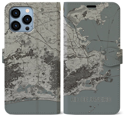 【リオデジャネイロ（ブラジル）】地図柄iPhoneケース（手帳タイプ）モノトーン・iPhone 13 Pro Max 用
