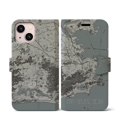 【リオデジャネイロ（ブラジル）】地図柄iPhoneケース（手帳タイプ）モノトーン・iPhone 13 mini 用