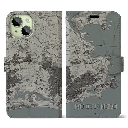 【リオデジャネイロ（ブラジル）】地図柄iPhoneケース（手帳タイプ）モノトーン・iPhone 15 用