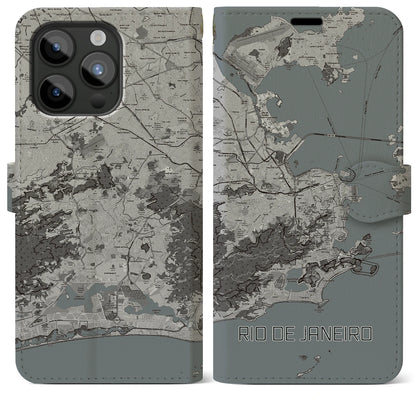 【リオデジャネイロ（ブラジル）】地図柄iPhoneケース（手帳タイプ）モノトーン・iPhone 15 Pro Max 用