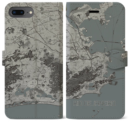 【リオデジャネイロ（ブラジル）】地図柄iPhoneケース（手帳タイプ）モノトーン・iPhone 8Plus /7Plus / 6sPlus / 6Plus 用