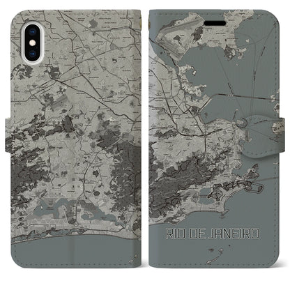【リオデジャネイロ（ブラジル）】地図柄iPhoneケース（手帳タイプ）モノトーン・iPhone XS Max 用