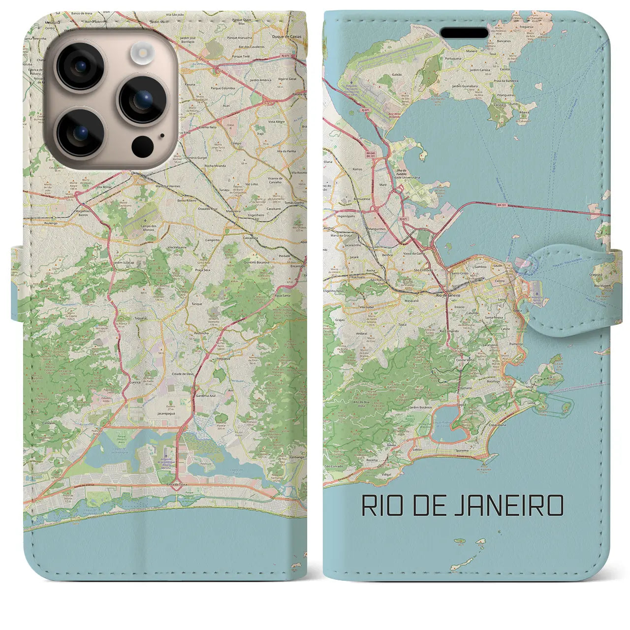 【リオデジャネイロ（ブラジル）】地図柄iPhoneケース（手帳タイプ）ナチュラル・iPhone 16 Plus 用