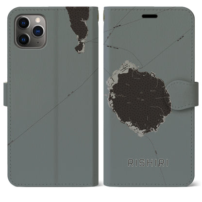 【利尻（北海道）】地図柄iPhoneケース（手帳タイプ）モノトーン・iPhone 11 Pro Max 用