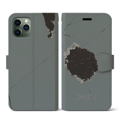 【利尻（北海道）】地図柄iPhoneケース（手帳タイプ）モノトーン・iPhone 11 Pro 用