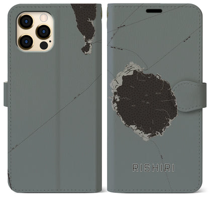 【利尻（北海道）】地図柄iPhoneケース（手帳タイプ）モノトーン・iPhone 12 Pro Max 用