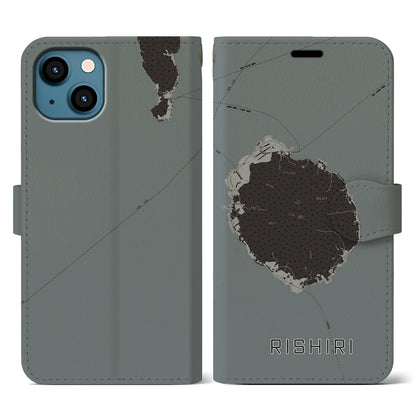 【利尻（北海道）】地図柄iPhoneケース（手帳タイプ）モノトーン・iPhone 13 用