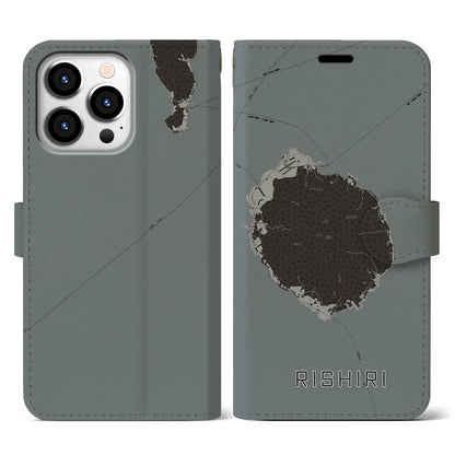 【利尻（北海道）】地図柄iPhoneケース（手帳タイプ）モノトーン・iPhone 13 Pro 用