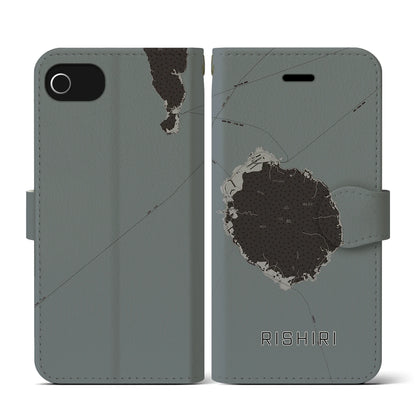 【利尻（北海道）】地図柄iPhoneケース（手帳タイプ）モノトーン・iPhone SE（第3 / 第2世代） / 8 / 7 / 6s / 6 用