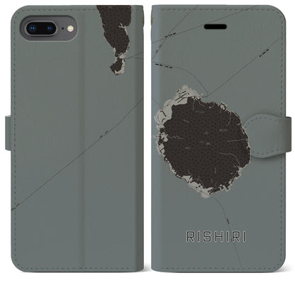 【利尻（北海道）】地図柄iPhoneケース（手帳タイプ）モノトーン・iPhone 8Plus /7Plus / 6sPlus / 6Plus 用