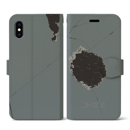 【利尻（北海道）】地図柄iPhoneケース（手帳タイプ）モノトーン・iPhone XS / X 用
