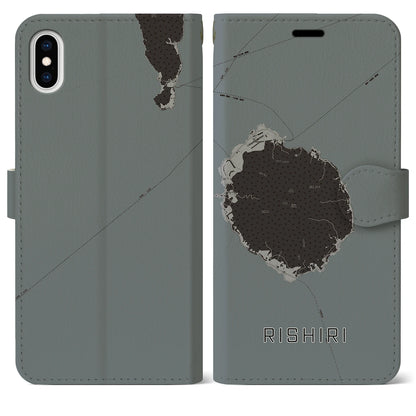 【利尻（北海道）】地図柄iPhoneケース（手帳タイプ）モノトーン・iPhone XS Max 用