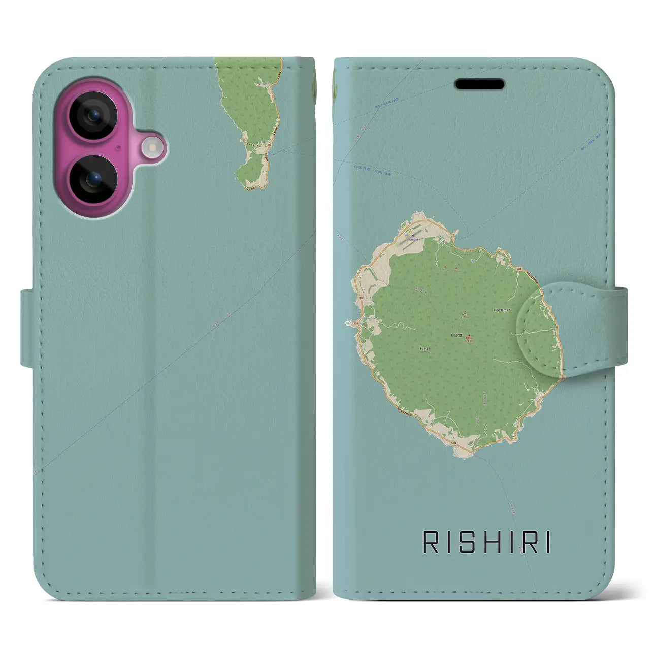 【利尻（北海道）】地図柄iPhoneケース（手帳タイプ）ナチュラル・iPhone 16 Pro 用