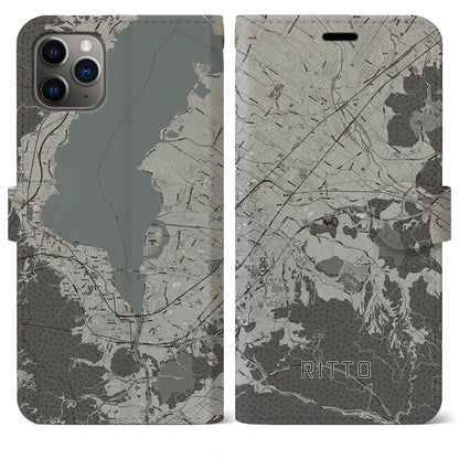 【栗東（滋賀県）】地図柄iPhoneケース（手帳タイプ）モノトーン・iPhone 11 Pro Max 用