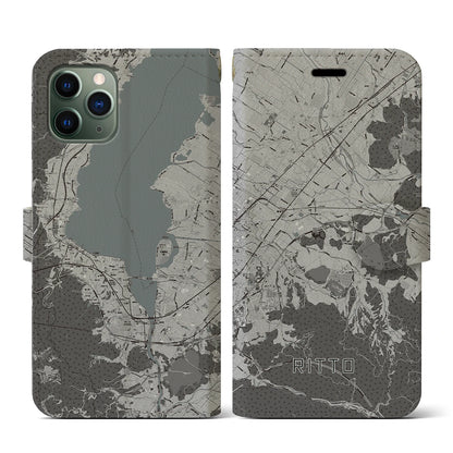 【栗東（滋賀県）】地図柄iPhoneケース（手帳タイプ）モノトーン・iPhone 11 Pro 用