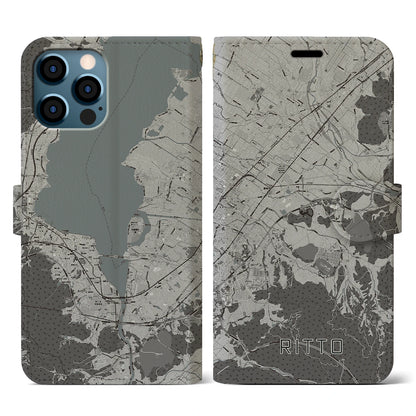 【栗東（滋賀県）】地図柄iPhoneケース（手帳タイプ）モノトーン・iPhone 12 / 12 Pro 用