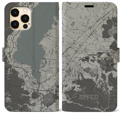 【栗東（滋賀県）】地図柄iPhoneケース（手帳タイプ）モノトーン・iPhone 12 Pro Max 用