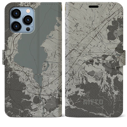 【栗東（滋賀県）】地図柄iPhoneケース（手帳タイプ）モノトーン・iPhone 13 Pro Max 用