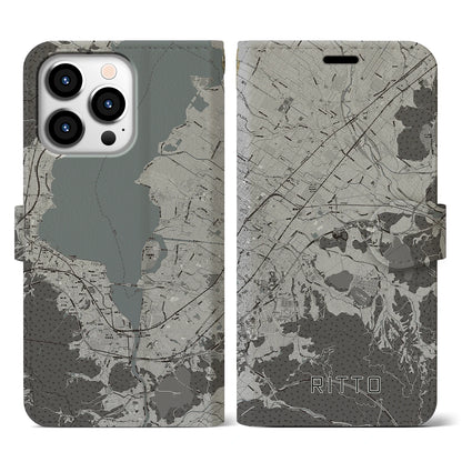 【栗東（滋賀県）】地図柄iPhoneケース（手帳タイプ）モノトーン・iPhone 13 Pro 用