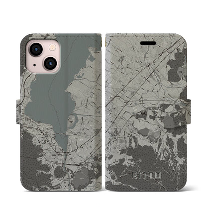 【栗東（滋賀県）】地図柄iPhoneケース（手帳タイプ）モノトーン・iPhone 13 mini 用