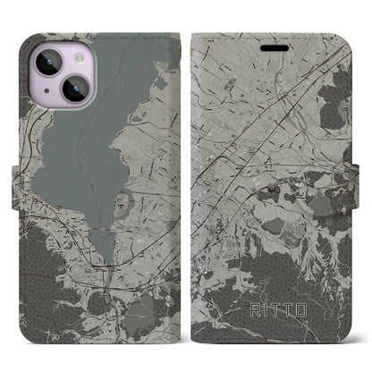 【栗東（滋賀県）】地図柄iPhoneケース（手帳タイプ）モノトーン・iPhone 14 用