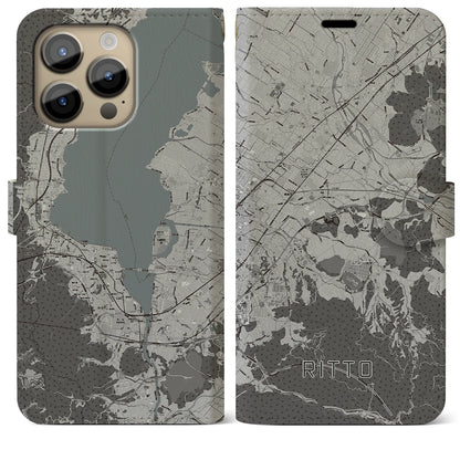 【栗東（滋賀県）】地図柄iPhoneケース（手帳タイプ）モノトーン・iPhone 14 Pro Max 用