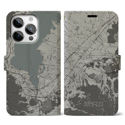 【栗東（滋賀県）】地図柄iPhoneケース（手帳タイプ）モノトーン・iPhone 14 Pro 用