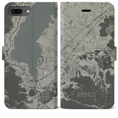 【栗東（滋賀県）】地図柄iPhoneケース（手帳タイプ）モノトーン・iPhone 8Plus /7Plus / 6sPlus / 6Plus 用