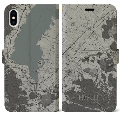 【栗東（滋賀県）】地図柄iPhoneケース（手帳タイプ）モノトーン・iPhone XS Max 用