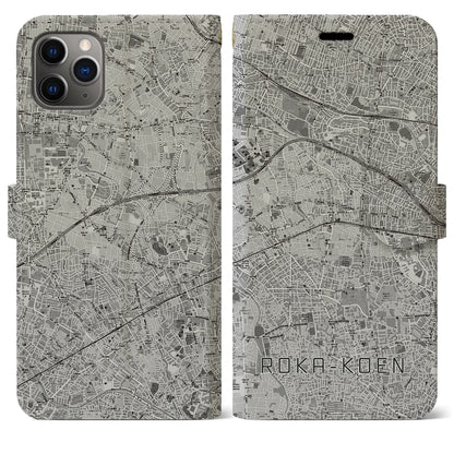 【芦花公園（東京都）】地図柄iPhoneケース（手帳タイプ）モノトーン・iPhone 11 Pro Max 用