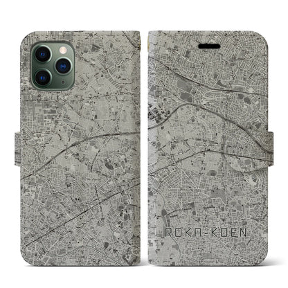 【芦花公園（東京都）】地図柄iPhoneケース（手帳タイプ）モノトーン・iPhone 11 Pro 用