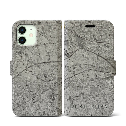 【芦花公園（東京都）】地図柄iPhoneケース（手帳タイプ）モノトーン・iPhone 12 mini 用
