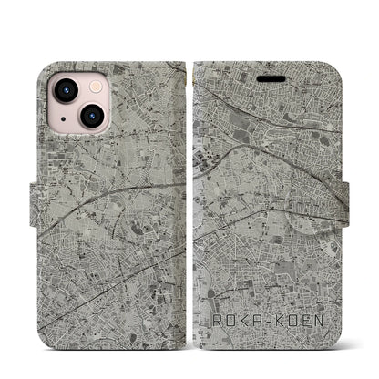 【芦花公園（東京都）】地図柄iPhoneケース（手帳タイプ）モノトーン・iPhone 13 mini 用