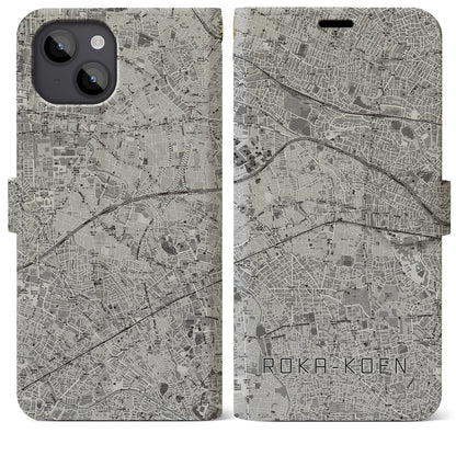 【芦花公園（東京都）】地図柄iPhoneケース（手帳タイプ）モノトーン・iPhone 14 Plus 用