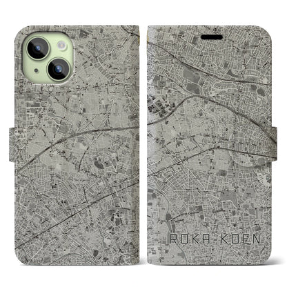 【芦花公園（東京都）】地図柄iPhoneケース（手帳タイプ）モノトーン・iPhone 15 用