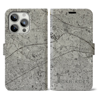 【芦花公園（東京都）】地図柄iPhoneケース（手帳タイプ）モノトーン・iPhone 15 Pro 用