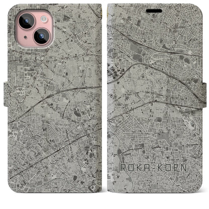 【芦花公園（東京都）】地図柄iPhoneケース（手帳タイプ）モノトーン・iPhone 15 Plus 用