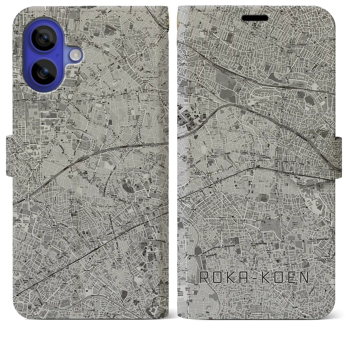 【芦花公園(東京都)】地図柄iPhoneケース(手帳タイプ)モノトーン・iPhone 16 Pro Max 用