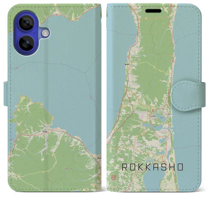 【六ヶ所（青森県）】地図柄iPhoneケース（手帳タイプ）モノトーン・iPhone 16 Pro Max 用