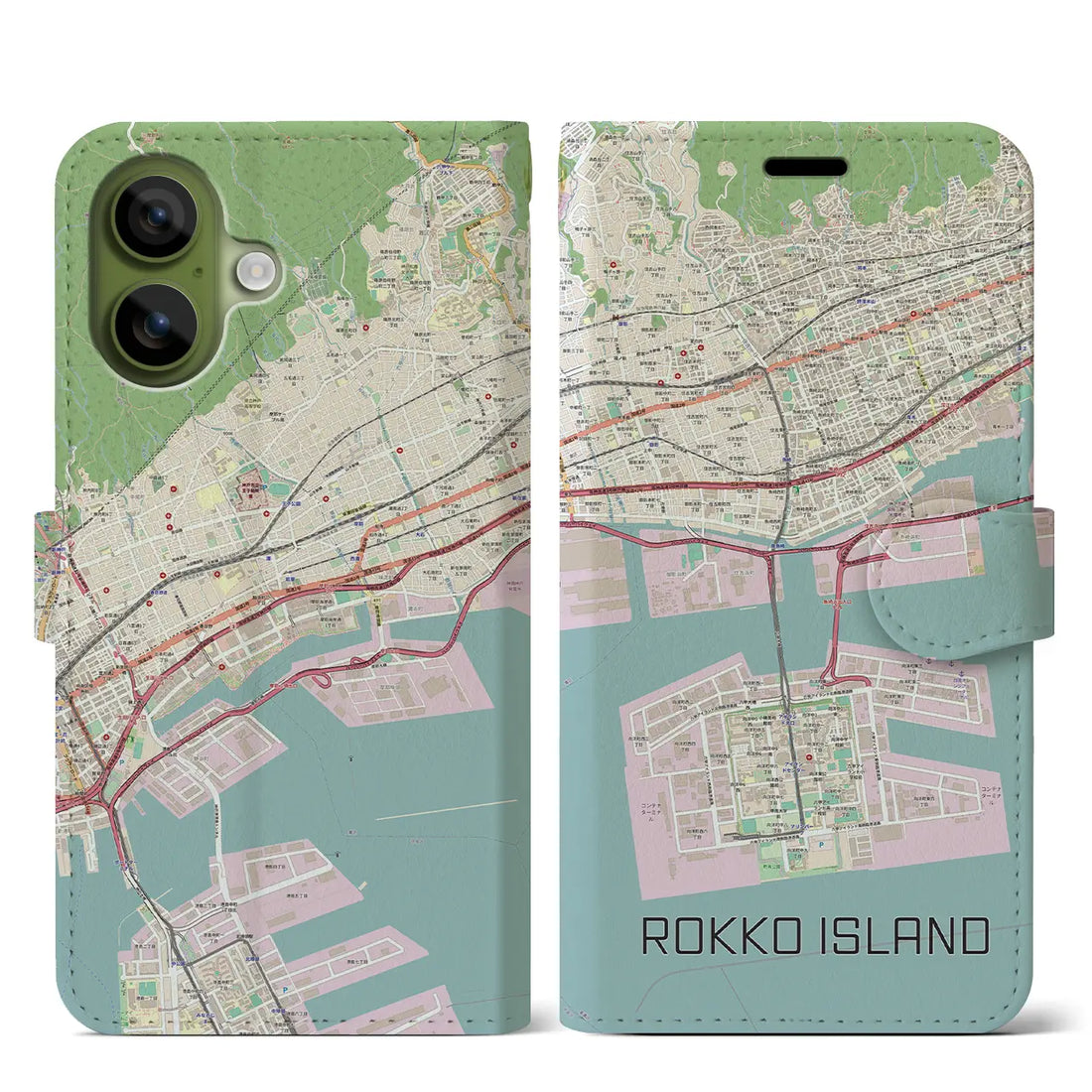 【六甲アイランド（兵庫県）】地図柄iPhoneケース（手帳タイプ）ナチュラル・iPhone 17 Pro Max 用