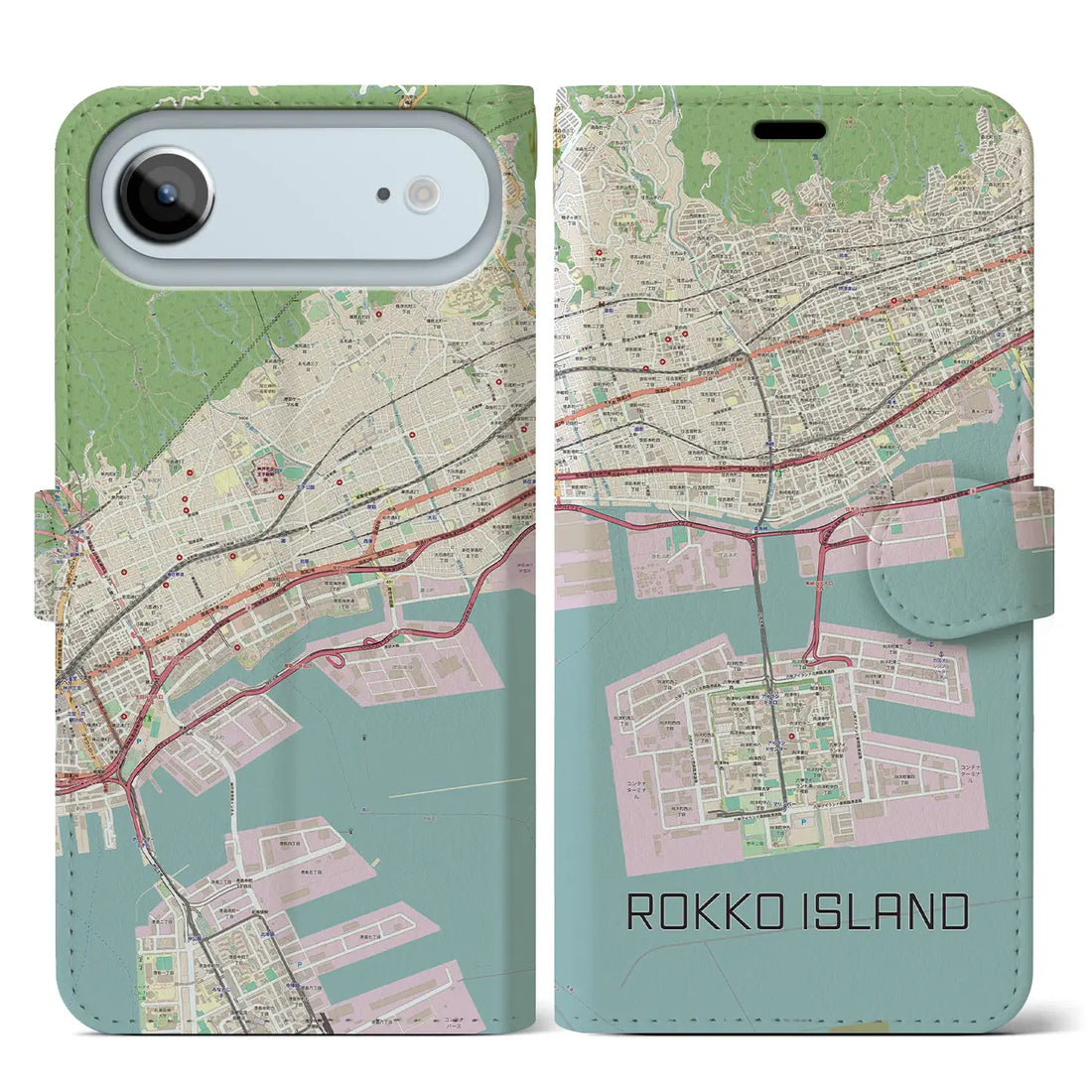 【六甲アイランド（兵庫県）】地図柄iPhoneケース（手帳タイプ）モノトーン・iPhone 17 Pro Max 用