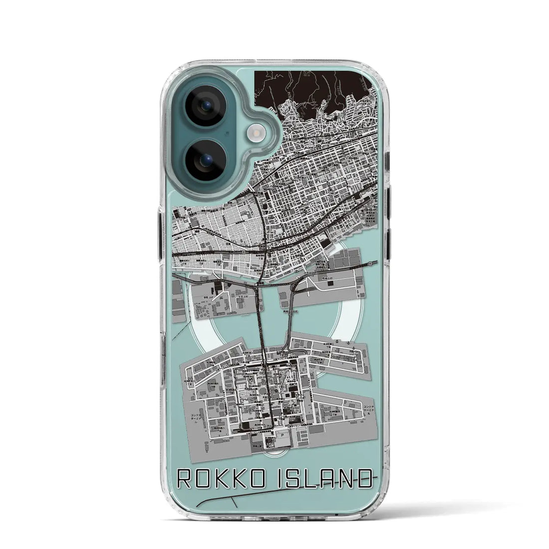 【六甲アイランド(兵庫県)】地図柄iPhoneケース(MagSafeタイプ)モノトーン・iPhone 16 Pro 用