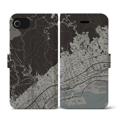 【六甲（兵庫県）】地図柄iPhoneケース（手帳タイプ）モノトーン・iPhone SE（第3 / 第2世代） / 8 / 7 / 6s / 6 用