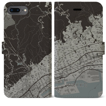 【六甲（兵庫県）】地図柄iPhoneケース（手帳タイプ）モノトーン・iPhone 8Plus /7Plus / 6sPlus / 6Plus 用