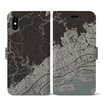 【六甲（兵庫県）】地図柄iPhoneケース（手帳タイプ）モノトーン・iPhone XS / X 用