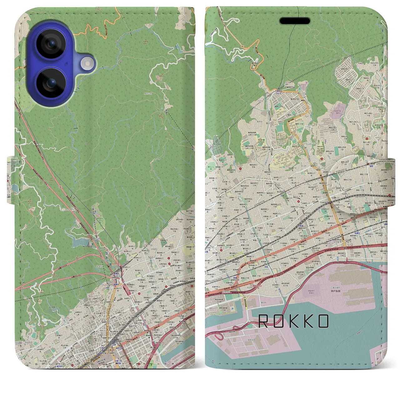 【六甲（兵庫県）】地図柄iPhoneケース（手帳タイプ）ナチュラル・iPhone 16 Pro Max 用