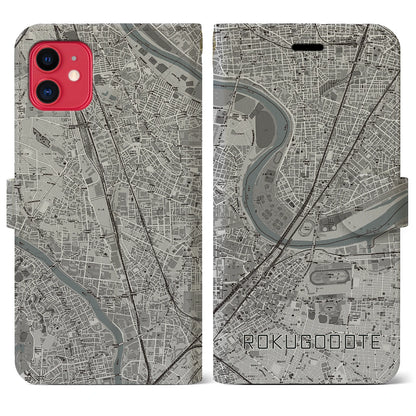 【六郷土手（東京都）】地図柄iPhoneケース（手帳タイプ）モノトーン・iPhone 11 用