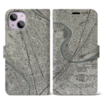 【六郷土手（東京都）】地図柄iPhoneケース（手帳タイプ）モノトーン・iPhone 14 用