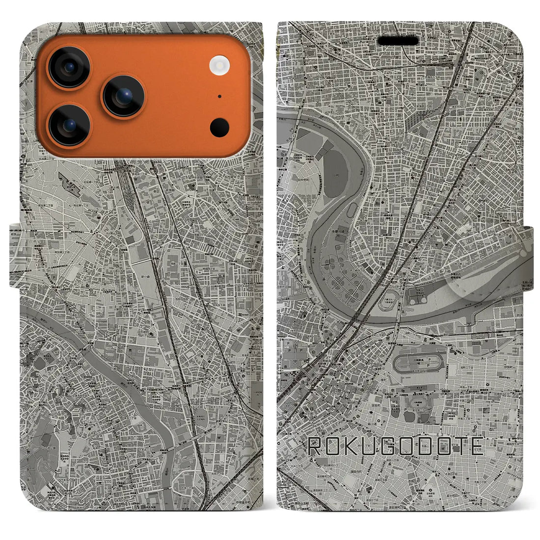 【六郷土手（東京都）】地図柄iPhoneケース（手帳タイプ）