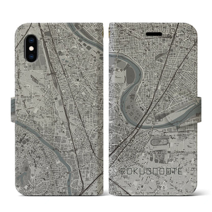 【六郷土手（東京都）】地図柄iPhoneケース（手帳タイプ）モノトーン・iPhone XS / X 用